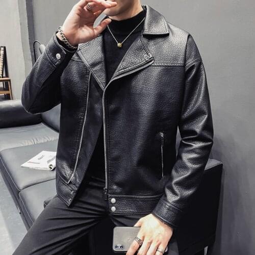 3XL-M Black PU Leather Motorcycle/Biker Jacket Men Clothing 2020 Autumn Slim Fit Turn Down Collar Outwear Coats Casual Hot Sale