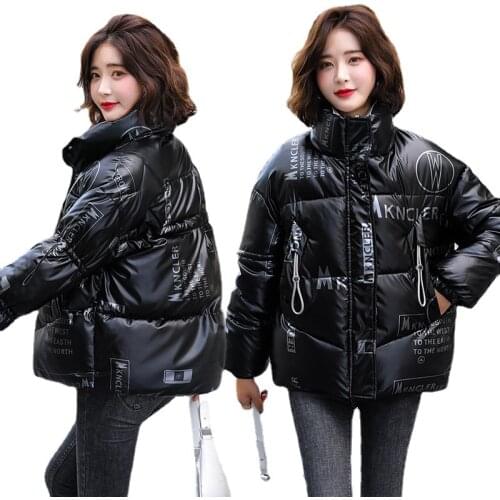 2021 New Womens Jacket Winter Parkas Letter Print Warm Jackets Drawstring Mandarin Collar Cotton Warm Coat Female Snow Wear