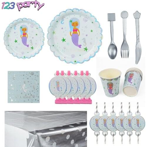 Mermaid disposable tableware plate cup tablecloth paper towel birthday party baby shower kids party tableware