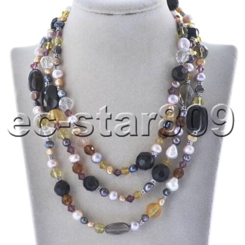 Z11120 50" Black Agate Crystal Freshwater Pearl Necklace Choker