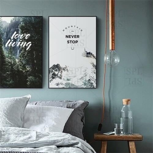 Landscape Travel Canvas Painting Text Never Stop Posters and Prints Forest Mountain Peak Wall Pictures for The Living Room Decor