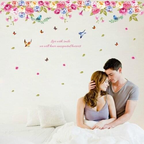 Piano Songbirds Wall Stickers 3D Stereo Peony Flowers Birds on Branch Butterfly Wall Applique Decor Wall Decals Wallpaper Art