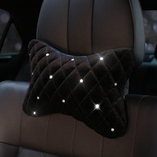 Diamond Rhinestone Car Neck Pillow Winter Plush Crystal Auto Headrest Waist Supports Car Seat Pillow Cover Car Accessories