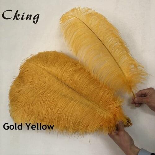 Cking 100pcs/lot fluffy ostrich feathers Gold Yellow feather for craft ostrich plumes wedding party decoration 6-24inch 15-60cm