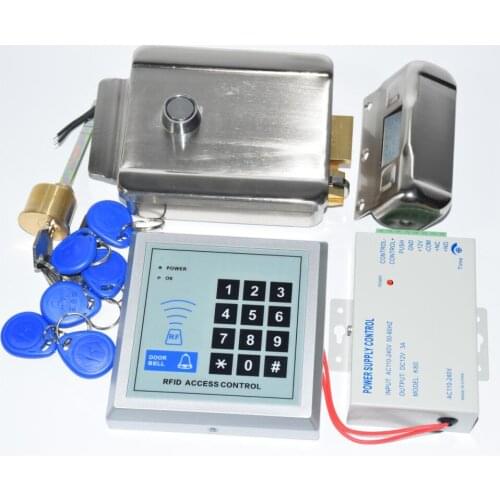 Rfid Gate Door lock Access Control System Kit Set + Electric Control Door Lock + Rfid Keypad Code+5pcs tags+5 pcs pvc cards