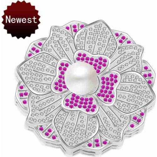 Luxury Handmade DIY Beaded Pearl Chain Long Necklace Cubic Zirconia Pearl Flower Big Pendant Decoration Fine Jewelry Accessories