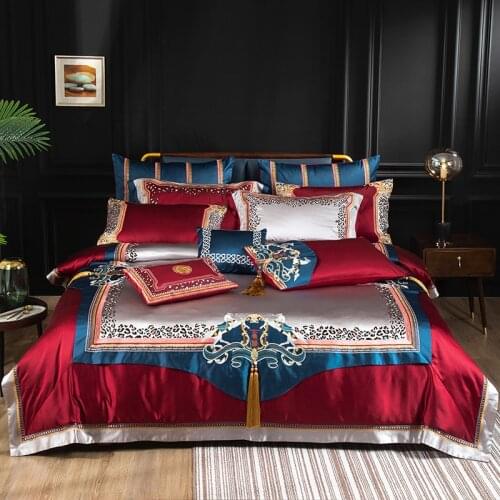 2021 Luxury 800TC Silk Cotton Red Palace Bedding Set Embroidery Quilt Cover Flat Sheet Bedspread Pillowcases Queen King Size