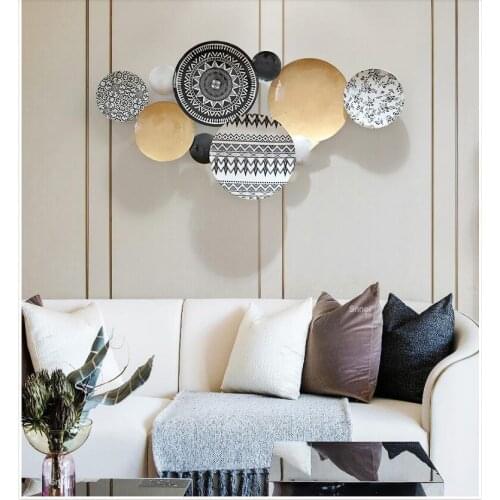 Modern Wrought Iron Wall Hanging Round Ornaments Home Livingroom Sofa Background Wall Mural Crafts Porch Wall Sticker Decoration