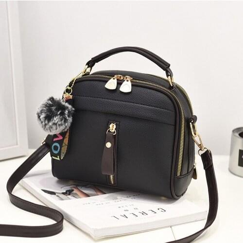 2020 Women Shoulder Bags Crossbody Bag For Women Handbag PU Leather Full Moon Candy Color Cute With Fur Ball shell shape bag