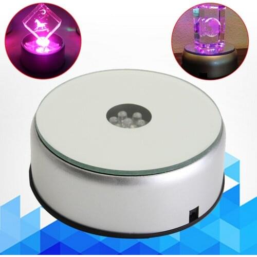 LED Colorful Luminous Base Light Laser Rotating Crystal Display Base Stand Holder with US Adapter Glass Transparent Objects