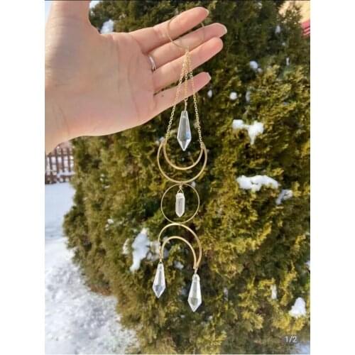 Triple Moon Quartz Sun Catcher - Rainbow Prism Crystals - Lunar Goddess Decor - Positive Light Energy
