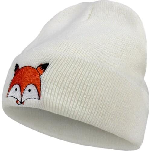 New Knitted Winter Cap Fox Pattern Mans And Womens Keep Warm Knitted Wool Hat Fashion Solid Color Hip Hop Unisex Caps TG0131