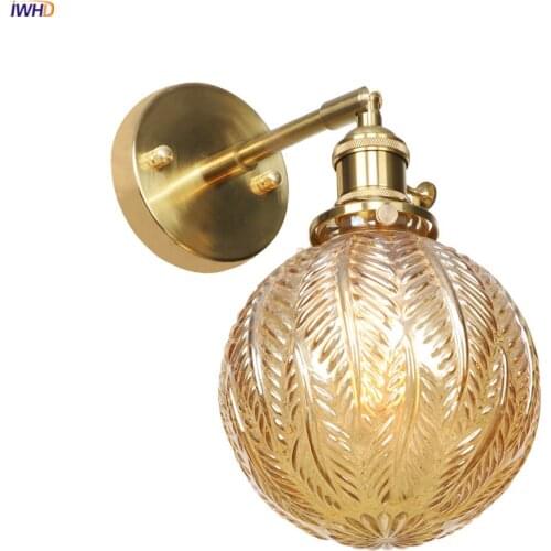 IWHD Japanese Nordic Copper Wall Lamp Switch Bedroom Bathroom Mirror Stair Modern Glass Ball Wall Light Sconce Applique Murale