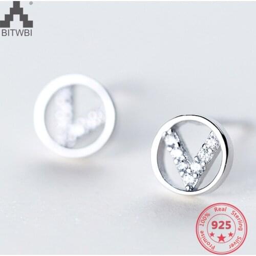 Korea Hot Style Pure 925 Sterling Silver Delicate Fashion Diamond V shaped Stud Earring Jewelry for Women