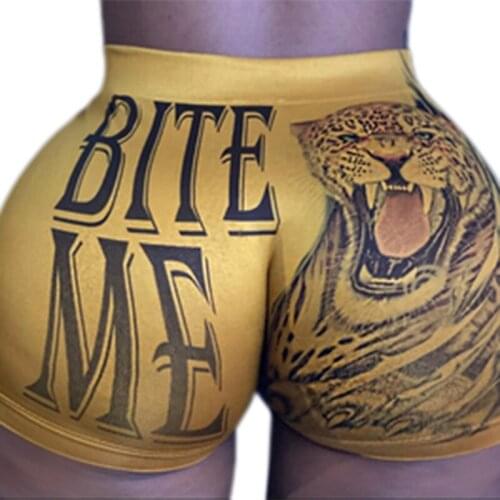 Women Shorts Summer Sports Pants Wrapped High-Waist Tiger Flower Dollars Letter Print Party Club Wear Slimming Fit Yoga Shorts