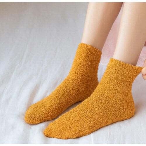 Womens Warm Socks Kawaii Lolita Winter Thermal Fluffy Korean Style 2021 Trend New Years Gift Cute White Cand Yellow Fuzzy