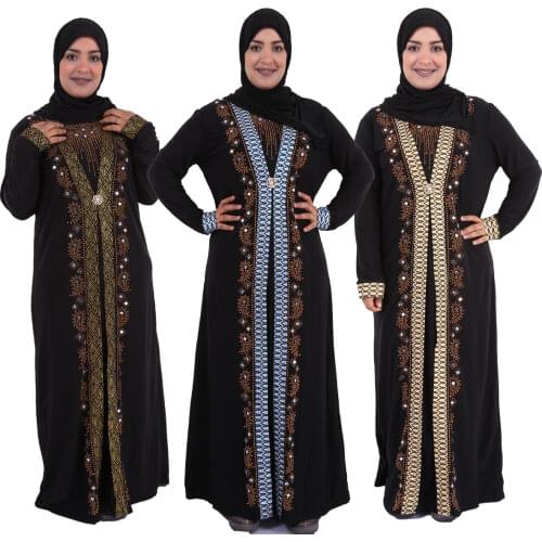 Women Prayer Hijab Dress Muslim Fashion Rhinestone Turkey Abaya Dubai Kaftan Islamic Clothing Khimar Long Robe Djellaba Femme
