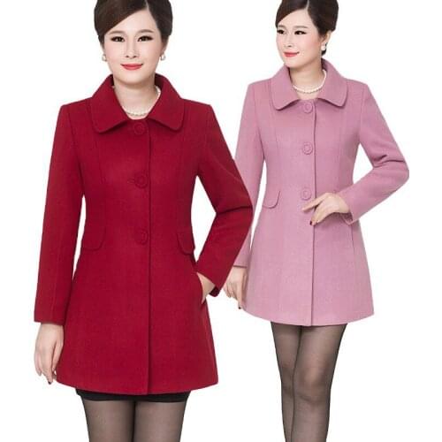 Female Autumn Winter Wool Coat Women Large Size Middle-aged Slim Wool Jacket Fashion Elegant Lapel Solid color Wool Outwear R651