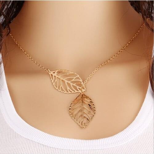 30 piece/lot Leaf Necklace Women Hollow Double Leaves Pendant Choker Gold Silver Plated Link Chain Statement Charm Jewelry