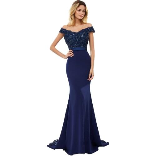 BEPEITHY Sexy Off The Shoulder Long Evening Dress Party Elegant 2020 100% Handmade Beadings Mermaid Prom Gowns Fast Shipping