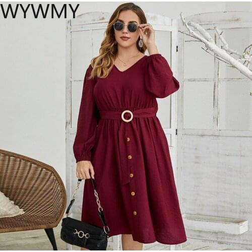 WYWMY Red Elegant Pullover Dress Long Sleeve Plus Size Dresses Summer Evening Party Dress 2021 Clothes for Women Robe XXXL