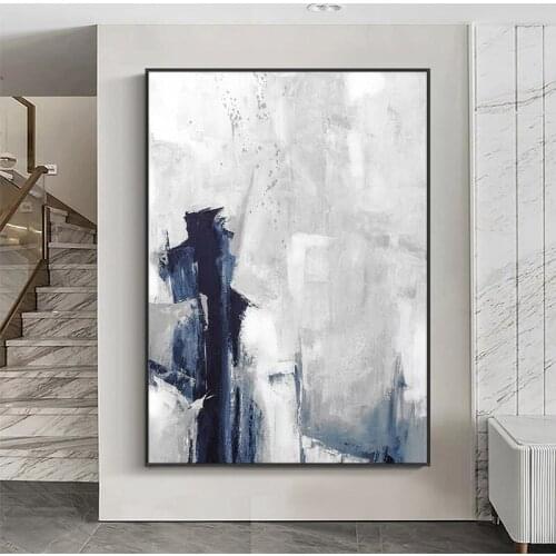 100%Hand Painted Abstract Blue White Gray Oil Painting On Canvas Modern Unframed Painting Wall Art Pictures For House Decoration