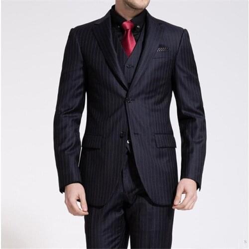 2020 Black Stripe Suits Mens Formal Groom Wedding Dress Suit Business Suit For Men 3 Piece Set (Blazer+Vest+Pants)