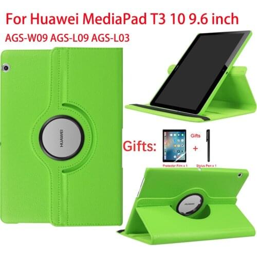 360 Degree Rotating Case PU Leather Protective Cover For T3 10 9.6 inch Huawei MediaPad T3 9.6 AGS-W09 AGS-L09/L03 Tablet Funda