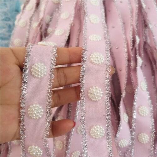 5yards 2.5cm Flower Pearl Beaded Ribbon Lace Trim Fabric DIY Handmade Sewing Clothing Wedding Dress Shoes Supplies Accessories