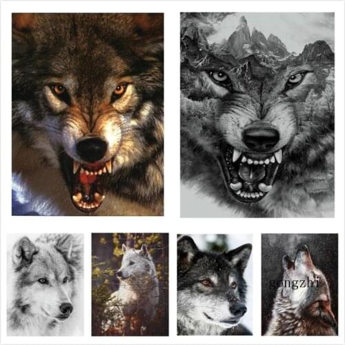 5D Diy Diamond Painting Full Square Round Wild Wolf Diamond Mosaic Animal Cross Embroidery Rhinestone Handwork Gift Home Decor