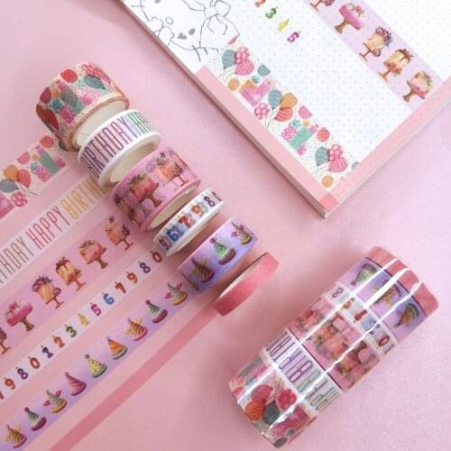6pcs/set Washi Tape Cute Happy Birthday Festival Masking Tape Japanese Sticker Scrapbooking Stationery