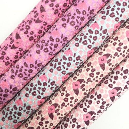 Amonglitter Wholesales Dropshipping Leather Supplier Leopard FlowersGlitter Leather Faux Fabric Vinyl Felt Backing 21X29CM MB132