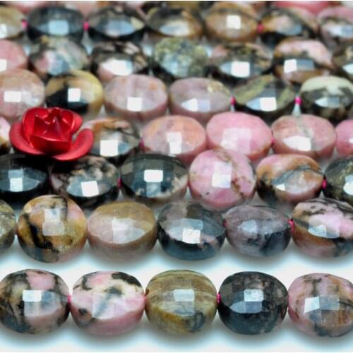 Natural Black Banded Rhodonite Faceted Coin Loose Beads Wholesale Gemstone Semi Precious Stone Bracelet Necklace Jewelry Making