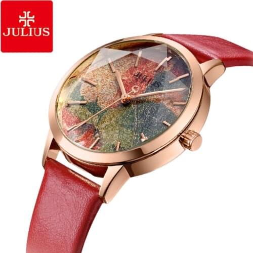 Julius Multicolor Starry Sky Big Dial Waterproof Quartz Watches Woman Casual Leather Student Wristwatches Montre Femme Gifts