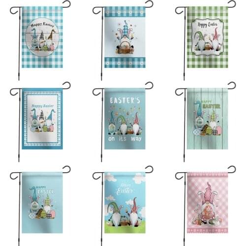Home Garden Flag Cute Colorful Cartoon Rabbit Gnomes Print Easter Elements Non-Woven Yard Banner Backdrop Outdoor Party Decorati