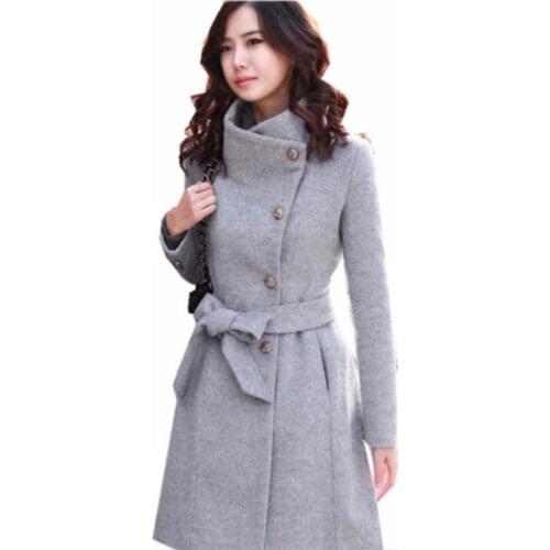 European American Fashion Woolen Coat Stand Collar Single Breasted Belt Woolen Windbreaker Autumn Winter Thick Warm jacket A946