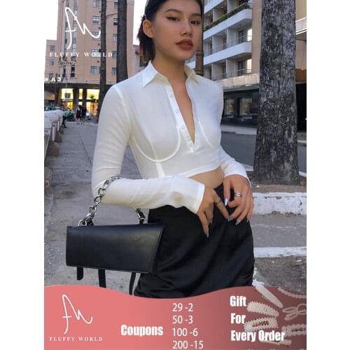 Women Long Sleeve Button Down T-shirts Casual Solid Color Lapel Slim Fit Tees Fashion Crop Tops Shirts Ladies Blouses Streetwear