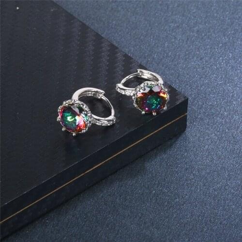 Garilina Fashion Jewelry Silver Color Mystic Rainbow Crystal Clip Earrings For Women Trinket Anniversary Party Gift AE2257