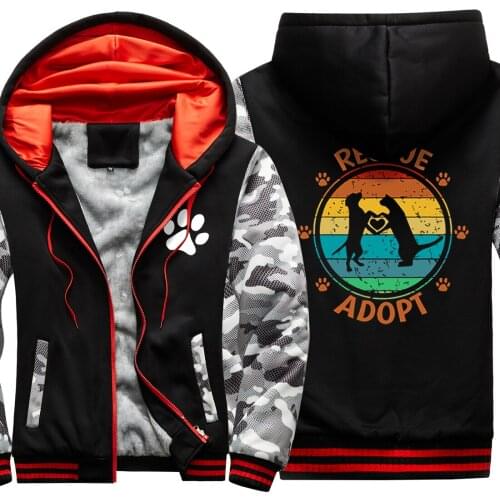 Pescue Adopy Dog Camouflage Mens Raglan Thicken Jackets Hip Hop Fashion Clothing Harajuku Tops Retro Streetwear Sudadera Hombre