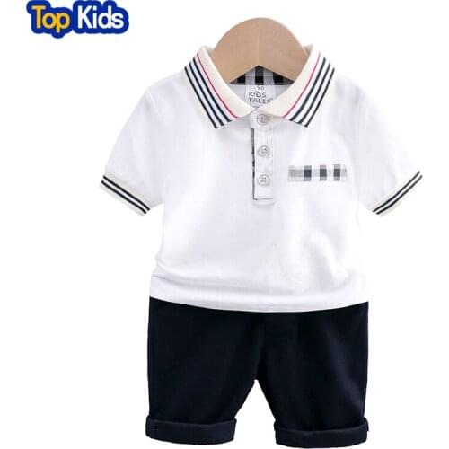 Baby boys sets summer short sleeve cotton solid clothes tops+shorts 2pcs little kids children clothing casual outfits 2-6 MB504