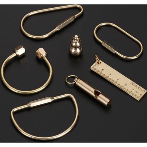 Creative Brass Keychain Portable Key Ring Pendant Whistle Ruler Buckles DIY Unique Organizer Tools Jewelry Keychain Accessories