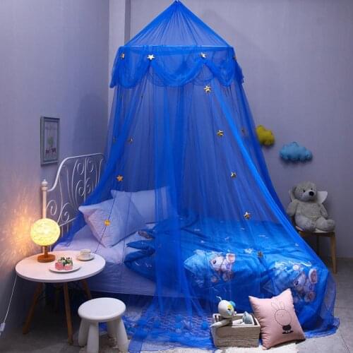 Fantasy Star Hanging Lace Dome Mosquito Net Canopy European Round Baby Crib Netting for Childrens Bedroom Blue Bedding Tent