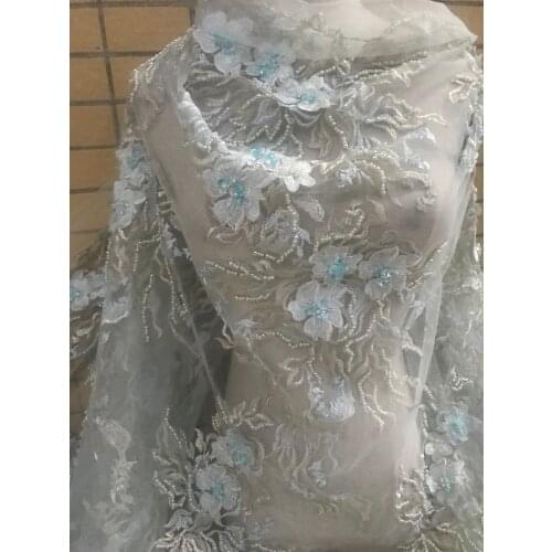 Latest french lace embroidered tulle lace fabric with beads J-616825 high quality pretty beaded net lace