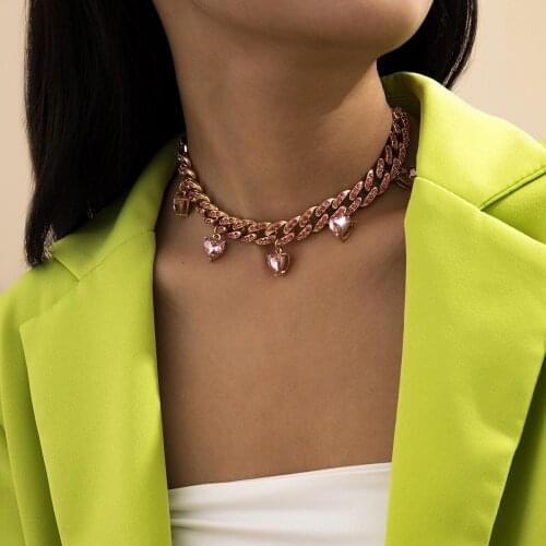 Retro Micro-inlaid Love Cuban Necklace Female Simple Three-dimensional Rhinestone Adjustable Clavicle Chain Necklace Party Gift