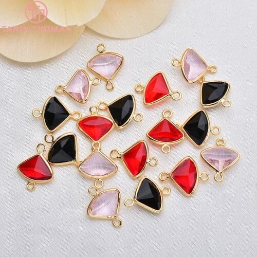 6PCS 7x10MM 24K Gold Color Brass with Coloful Glass 2 Holes Connector Pendants Charms High Quality Diy Jewelry Findings