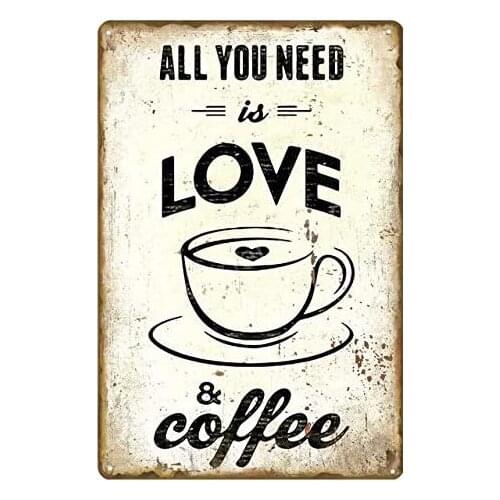 Love Coffee Shop Vintage Style Metal Sign Iron Painting for Indoor & Outdoor Home Bar Coffee Kitchen Wall Decor 8 X 12 Inch