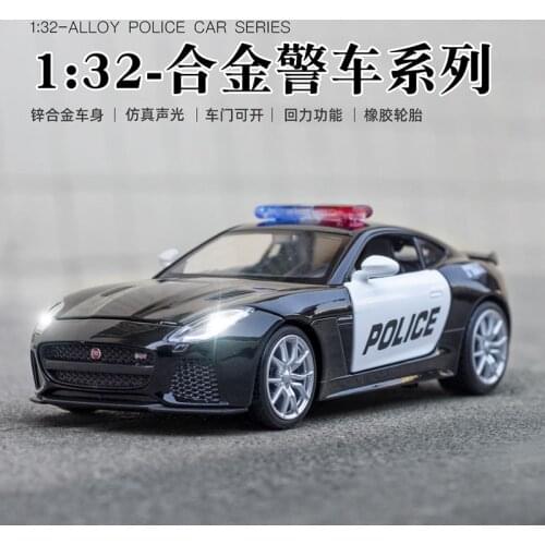 1/32 Die Cast 600LT Supercar Police Model Toy Vehicle DB11 F-TYPE Sports Car Alloy Sound Light Pull Back Toys Gifts