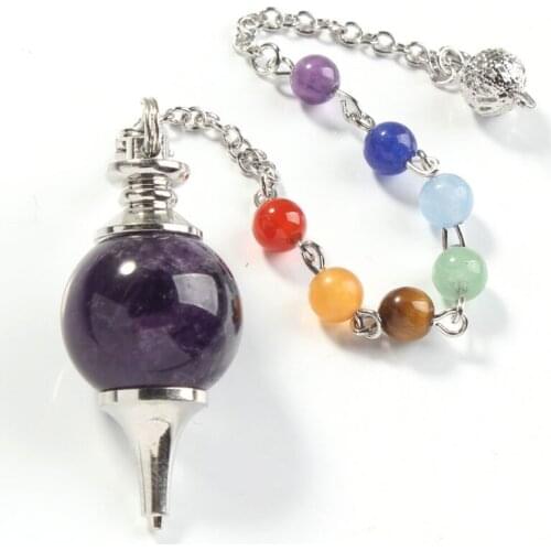 Trendy-beads Silver Plated Purple Amethysts Rose Pink Quartz Chakra Stone Chain Dowsing Pendulum Pendant Opal Jewelry