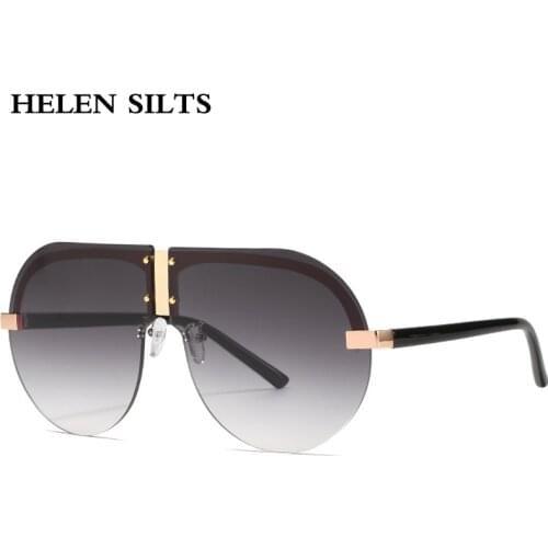Oversized Rimless Sunglasses Women Fashion Round Sunglasses Men Trend One Piece Sun Glasses For Women Rivet Goggle Oculos H136