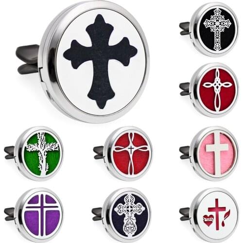 Cross Essential Oil Perfume Car Diffuser 30mm Magnetic Open Locket 10pcs Pads Free